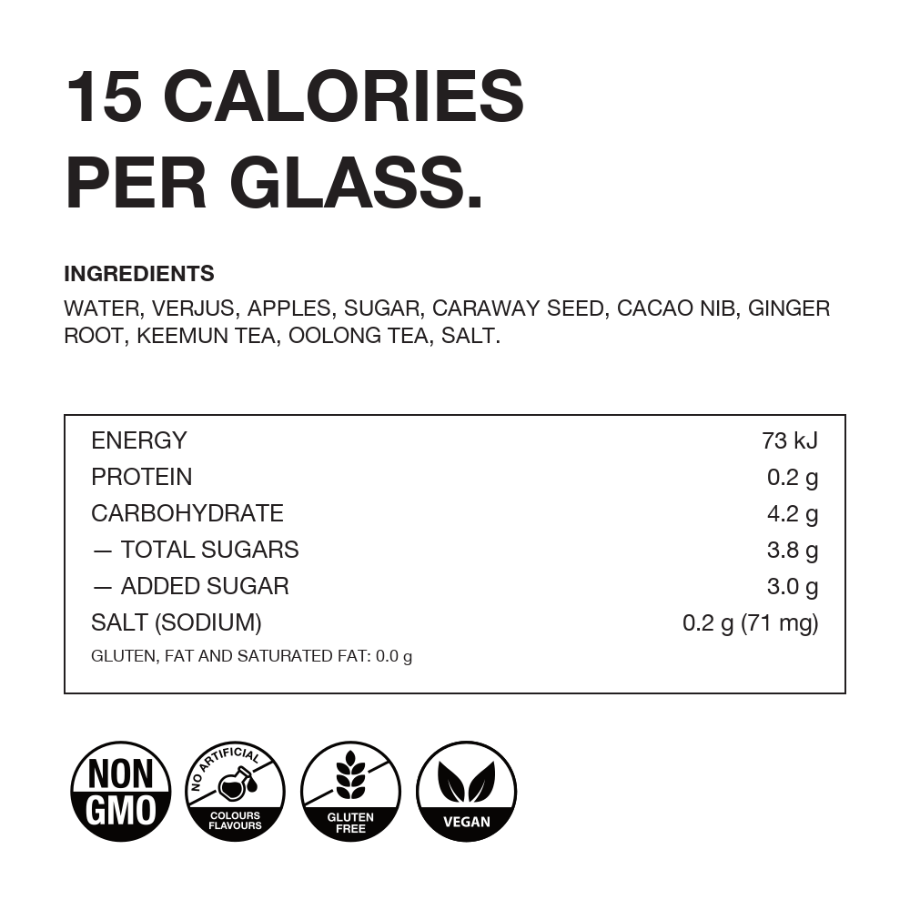 NON8 Torched Apple & Oolong nutrition panel